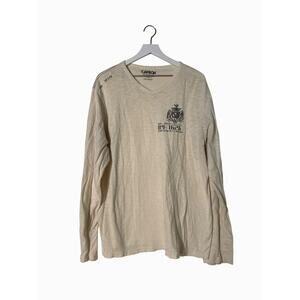 Carbon Mens Graphic Long Sleeve T-Shirt 2XL Cream Cotton Casual Crew Neck